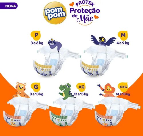 Fralda Pom Pom Protek XG Proteção de Mãe com 60 Unidades
