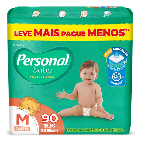 Fralda protect sec 90 unidades tamanho medio personal baby