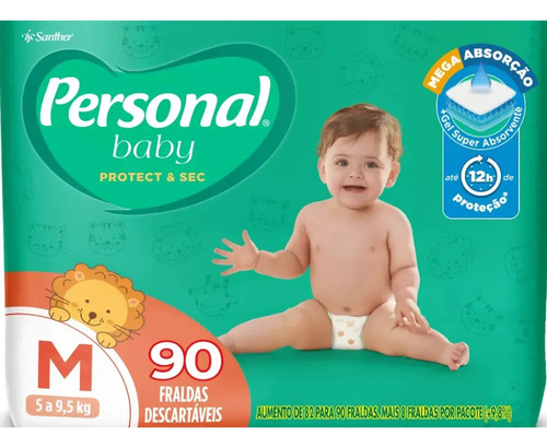 Fralda Protect & Sec 90 Unidades Tamanho Médio Personal Baby
