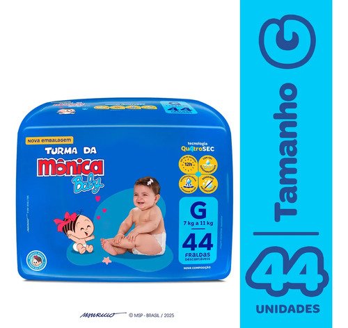 Fralda turma da monica baby mega g 44 unidades g
