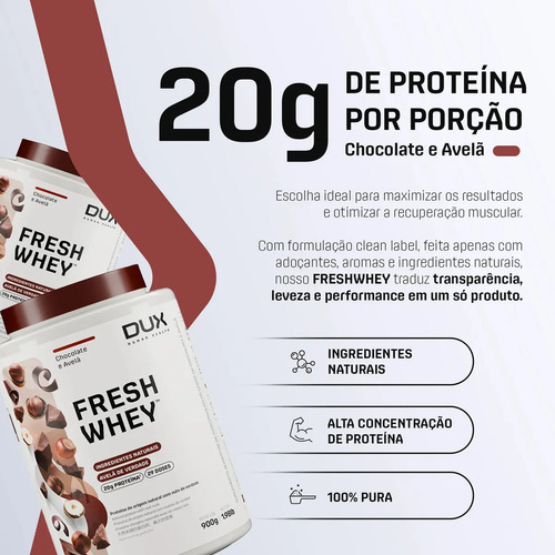 Fresh Whey DUX 900g Chocolate Belga e Avelã Pote Natural