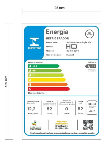 Frigobar HQ BC-52 de 52 Litros Branco