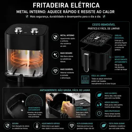 Fritadeira Air Fryer 3l Sem Óleo 1200w Antiaderente 110/220v