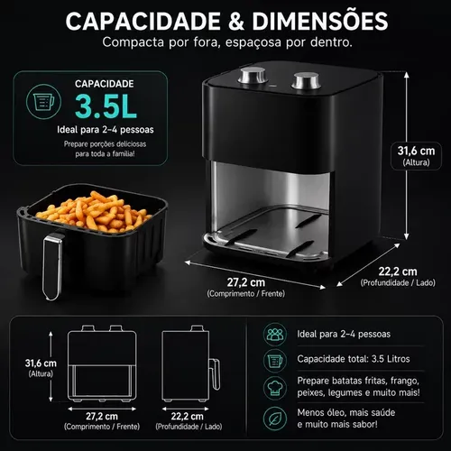 Fritadeira Air Fryer 3l Sem Óleo 1200w Antiaderente 110/220v
