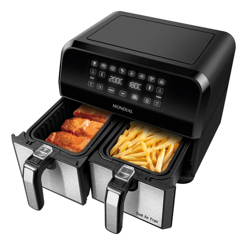Fritadeira air fryer dual duplo cesto 8l mondial 2000w afd