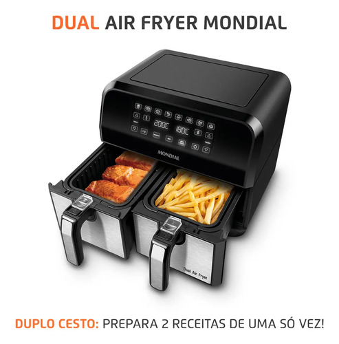 Fritadeira Air Fryer Dual Duplo Cesto 8L Mondial 2000W - AFD-01-BI
