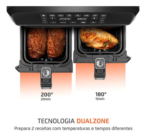 Fritadeira Air Fryer Dual Duplo Cesto 8L Mondial 2000W - AFD-01-BI