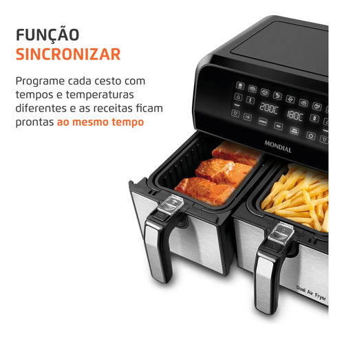 Fritadeira Air Fryer Dual Duplo Cesto 8L Mondial 2000W - AFD-01-BI
