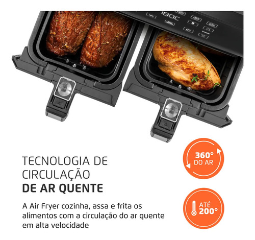 Fritadeira Air Fryer Dual Duplo Cesto 8L Mondial 2000W - AFD-01-BI