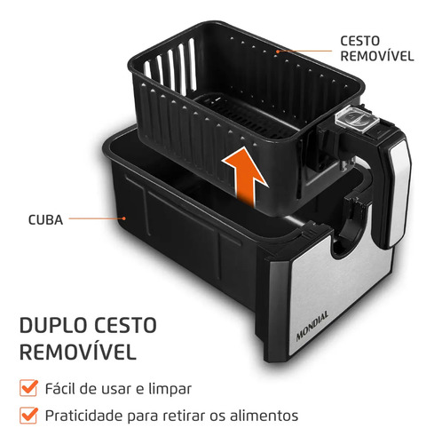 Fritadeira Air Fryer Dual Duplo Cesto 8L Mondial 2000W - AFD-01-BI