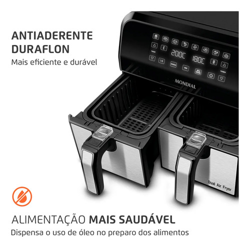 Fritadeira Air Fryer Dual Duplo Cesto 8L Mondial 2000W - AFD-01-BI