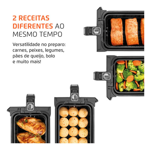 Fritadeira Air Fryer Dual Duplo Cesto 8L Mondial 2000W - AFD-01-BI