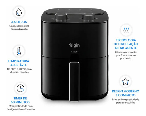 Fritadeira Air Fryer Facilita Fry 3,5litros Preta Elgin