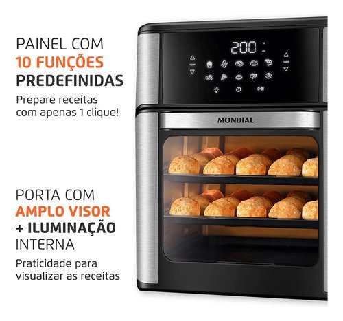 Fritadeira Air Fryer Forno Oven 12L, Mondial, 2000W - AFON-12L-BI