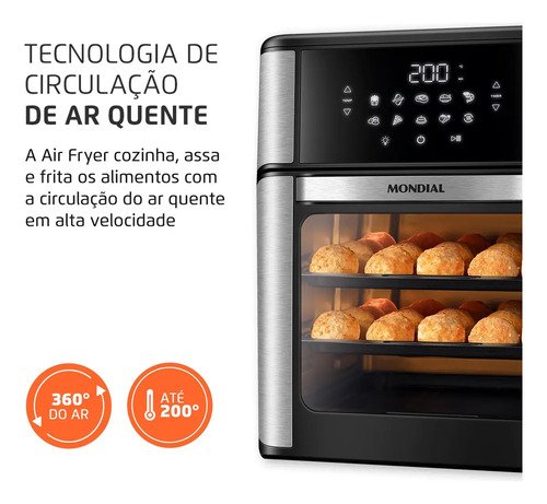 Fritadeira Air Fryer Forno Oven 12L, Mondial, 2000W - AFON-12L-BI