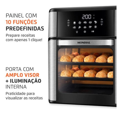 Fritadeira Air Fryer Forno Oven 12L, Mondial, 2000W - AFON-12L-BI