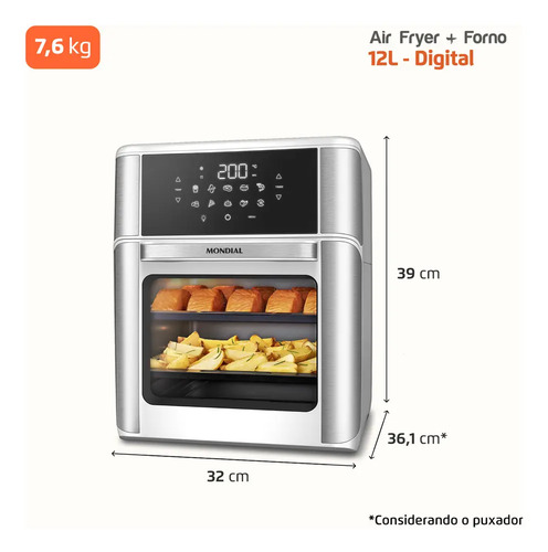 Fritadeira Air Fryer Forno Oven 12L Mondial 2000W - AFON-12L-WI