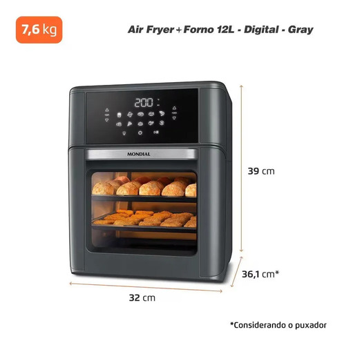 Fritadeira Air Fryer Oven Afon12lfg 12l Digital 2000 Mondial