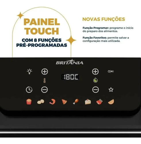 Fritadeira Air Fryer Oven Britânia 11 Litros 8 Funções 1800W BAF11A