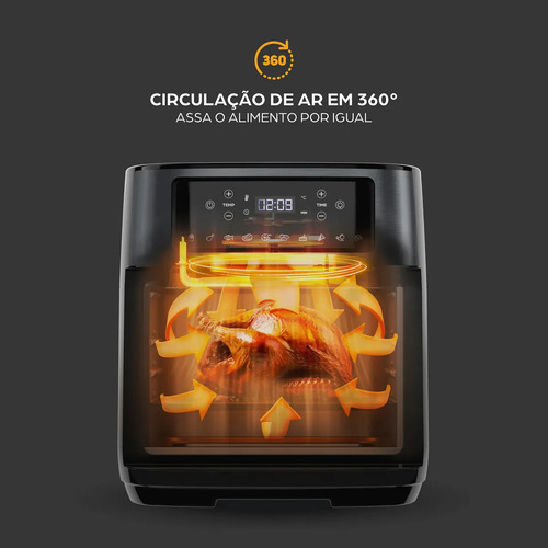 Fritadeira Elétrica Air Fryer Oven Black INOX WAP WAOD2 12 Litros 4 em 1 Porta com Abertura Lateral e Removível 1800W