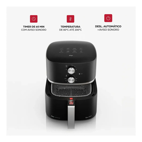 Fritadeira Elétrica Air Fryer Wap Wafg2s 5 Litros Com Revestimento Antiaderente 1500w 220v