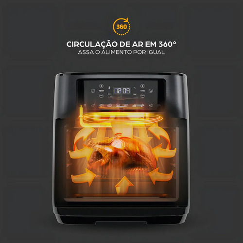 Fritadeira Elétrica Wap Air Fryer Oven Digital Black Inox 12 Litros com Revestimento Antiaderente