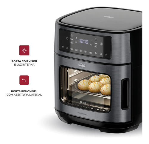 Fritadeira Elétrica Wap Air Fryer Oven Digital Black Inox 12 Litros com Revestimento Antiaderente