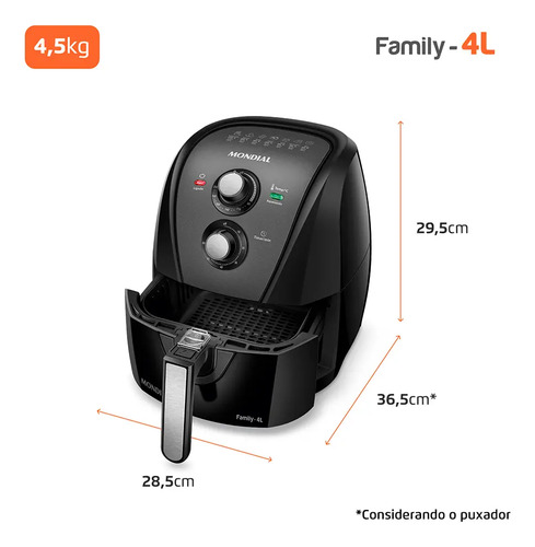 Fritadeira sem óleo air fryer 4L Mondial 1500W AFN-40-BFT