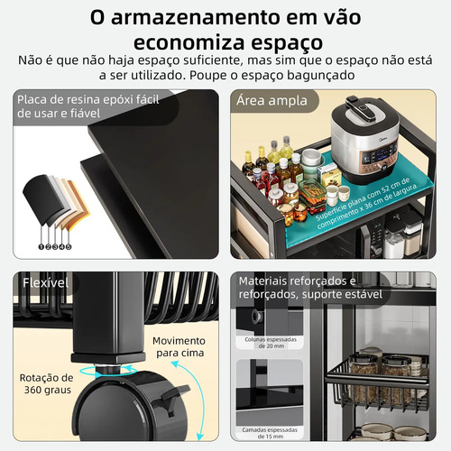 Fruteira Chão Cozinha Organizador 4 Andares Multiuso Mesa