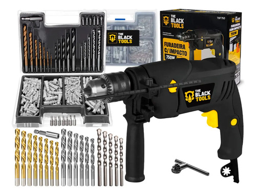 Furadeira de impacto 13mm 750w profissional com kit brocas b 1