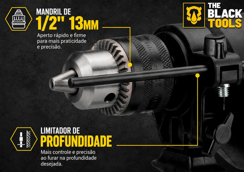 Furadeira De Impacto 13mm 750w Profissional Com Kit Brocas Buchas E Bits 300 Peças The Black Tools