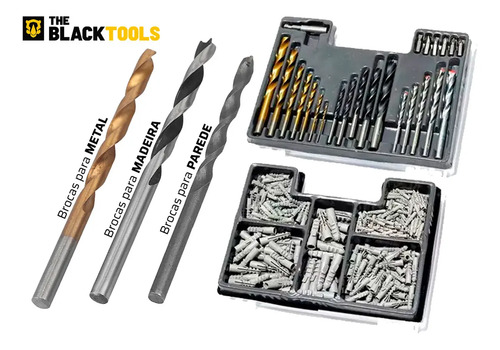Furadeira De Impacto 13mm 750w Profissional Com Kit Brocas Buchas E Bits 300 Peças The Black Tools