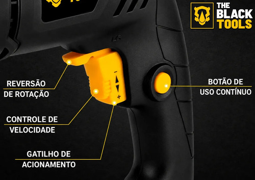 Furadeira De Impacto 13mm 750w Profissional Com Kit Brocas Buchas E Bits 300 Peças The Black Tools