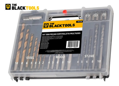 Furadeira De Impacto 13mm 750w Profissional Com Kit Brocas Buchas E Bits 300 Peças The Black Tools