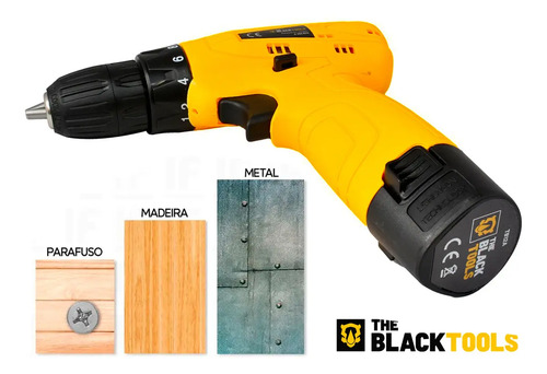 Furadeira Parafusadeira A Bateria 12V 3/8” 10mm Bivolt 350 Rpm The Black Tools + Jogo De Brocas Bits Buchas C/ 300 Peças