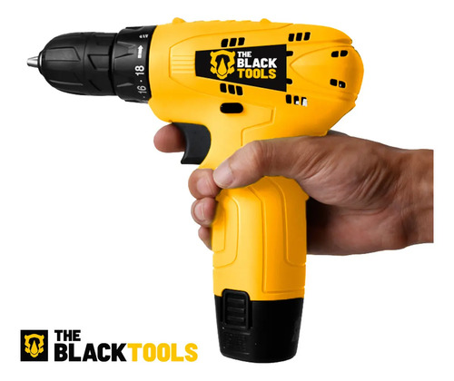 Furadeira Parafusadeira A Bateria 12V 3/8” 10mm Bivolt 350 Rpm The Black Tools + Jogo De Brocas Bits Buchas C/ 300 Peças