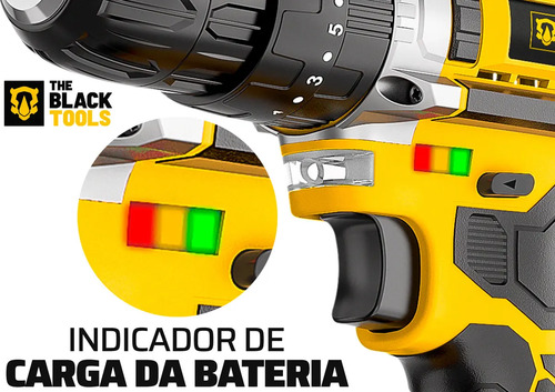 Furadeira Parafusadeira De Impacto 2 Baterias 21v 3/8 Com Kit Jogo De Ferramentas 169 Peças Com Maleta The Black Tools