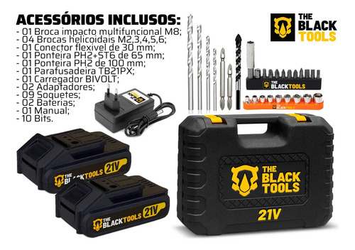 Furadeira Parafusadeira De Impacto 2 Baterias 21v + 46 Peças