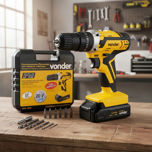 Furadeira parafusadeira de impacto bateria pfv238i vonder