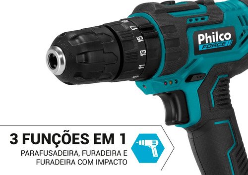 Furadeira Parafusadeira De Impacto Philco PPF21M 21v 10mm Bivolt Cor Azul-petróleo