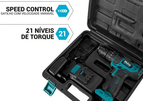 Furadeira Parafusadeira De Impacto Philco PPF21M 21v 10mm Bivolt Cor Azul-petróleo