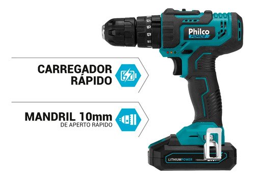 Furadeira Parafusadeira De Impacto Philco PPF21M 21v 10mm Bivolt Cor Azul-petróleo