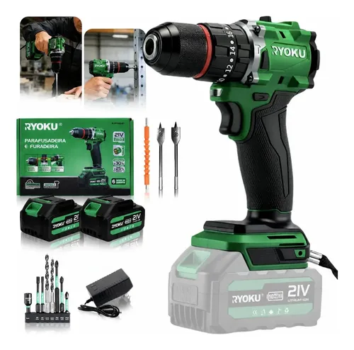Furadeira parafusadeira impacto 21v 2 baterias brushless