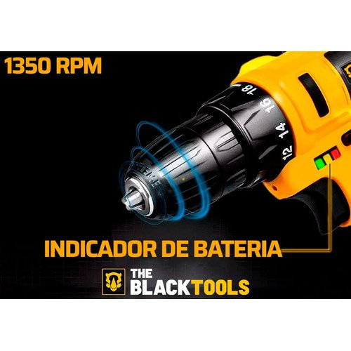 Furadeira Parafusadeira Sem Fio A Bateria Tb-12e 12v 3/8 10mm Com Maleta E Acessórios The Black Tools