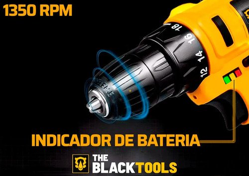 Furadeira Parafusadeira Sem Fio A Bateria Tb-12e 12v 3/8 10mm Com Maleta E Acessórios The Black Tools