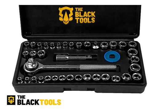 Furadeira Parafusadeira Sem Fio Bateria Tb-12E 12v 3/8 10mm Maleta E Acessórios The Black Tools + Jogo Soquetes 40 Peças