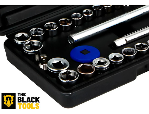 Furadeira Parafusadeira Sem Fio Bateria Tb-12E 12v 3/8 10mm Maleta E Acessórios The Black Tools + Jogo Soquetes 40 Peças