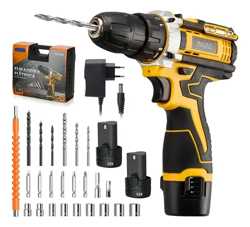 Furadeira profissional com luz 2 baterias 38 10mm maleta