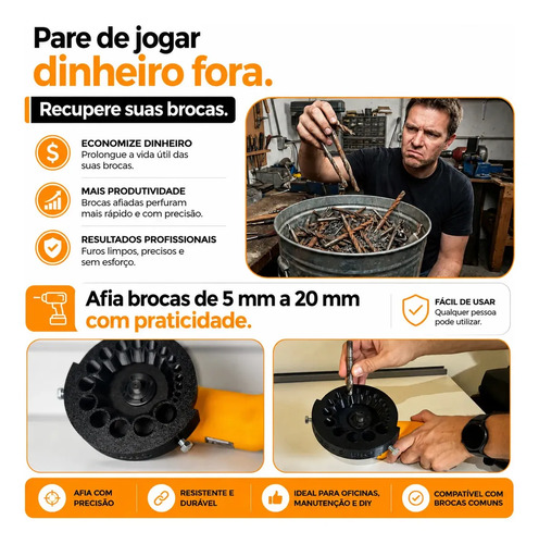 Gabarito Afiador de Broca Marques Impressões 3D Esmerilhadeira 125mm Laranja