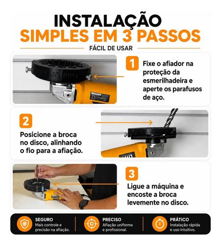 Gabarito Afiador de Broca Marques Impressões 3D Esmerilhadeira 125mm Laranja